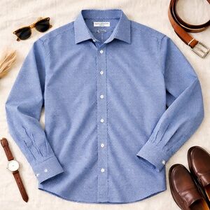 Nick Graham Modern Fit Blue Micro-Geometric Button-Down Shirt XL